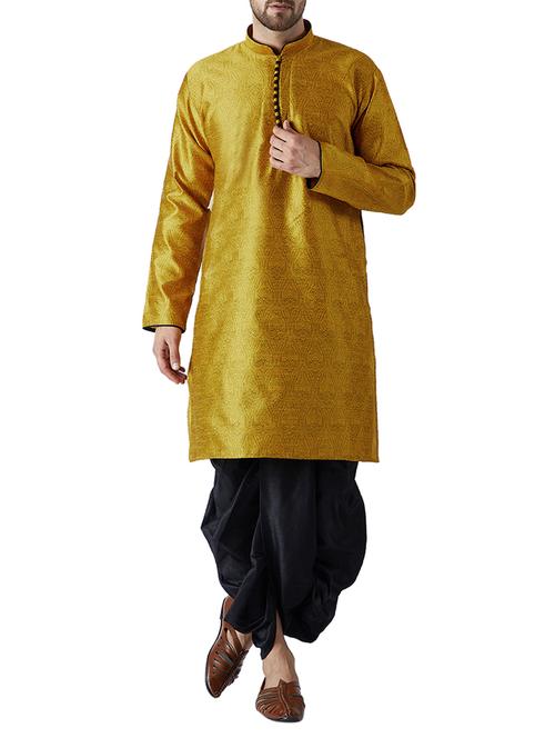 mustard and black silk blend dhoti kurta set - 15416042 - Very Small Image - 1