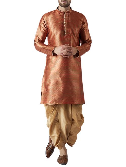 rust and gold silk blend dhoti kurta set - 15416043 - Standard Image - 1