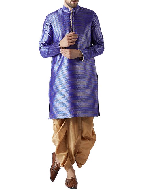 blue and gold silk blend dhoti kurta set - 15416044 - Standard Image - 1