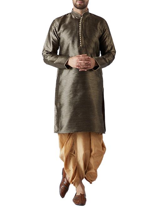 black and gold silk blend dhoti kurta set - 15416045 - Standard Image - 1