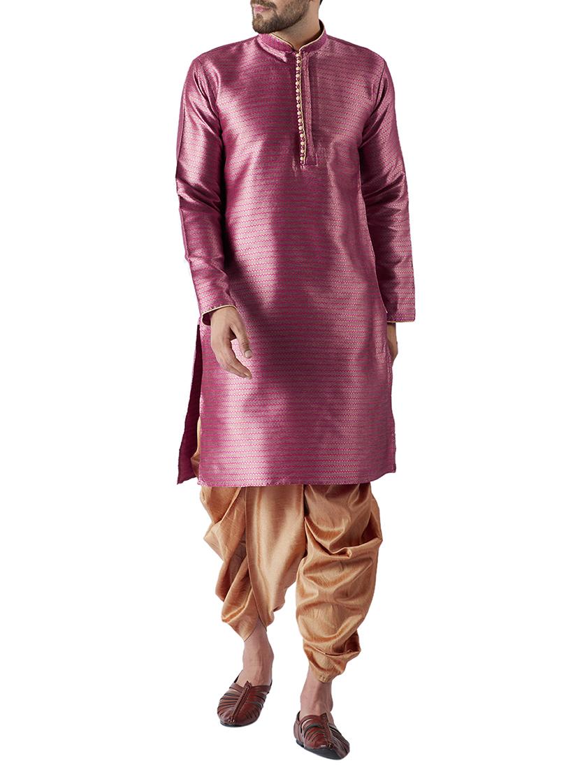 pink and gold silk blend dhoti kurta set - 15416047 - Zoom Image - 1