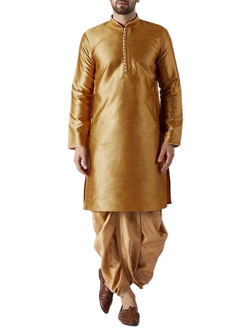 mustard and gold silk blend dhoti kurta set - 15416048 - Standard Image - 1