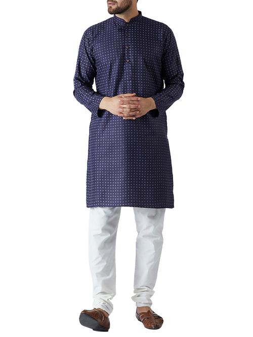 navy blue cotton kurta pyjama set - 15416051 - Standard Image - 1