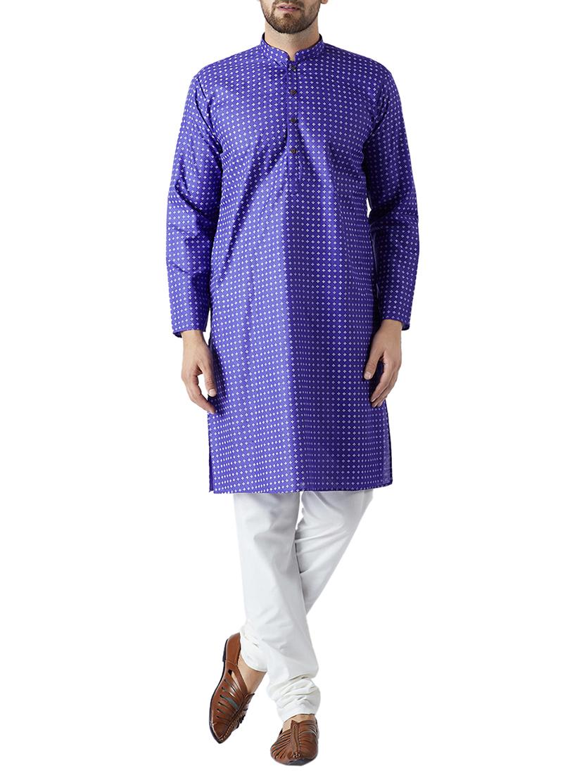 royal blue cotton kurta pyjama set - 15416052 - Zoom Image - 1