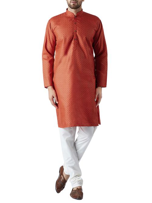 orange and white cotton kurta pyjama set - 15416053 - Standard Image - 1