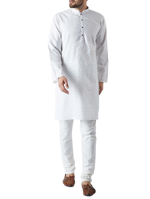 white cotton kurta pyjama set - 15416059 - Standard Image - 1