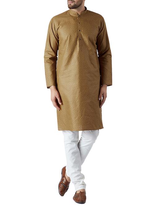 brown and white cotton kurta pyjama set - 15416061 - Standard Image - 1