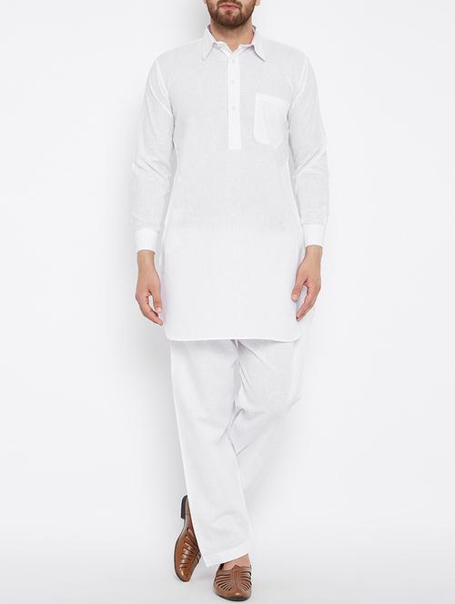 white cotton pathani set - 15416064 - Standard Image - 1