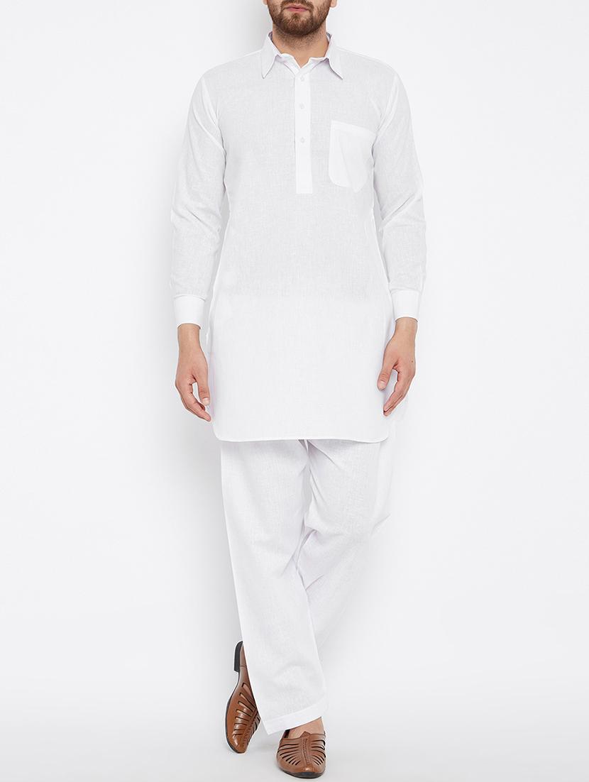 white cotton pathani set - 15416064 - Zoom Image - 1