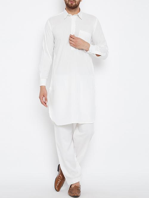 white cotton pathani set - 15416065 - Standard Image - 1