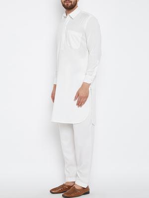 white cotton pathani set - 15416065 - Standard Image - 2