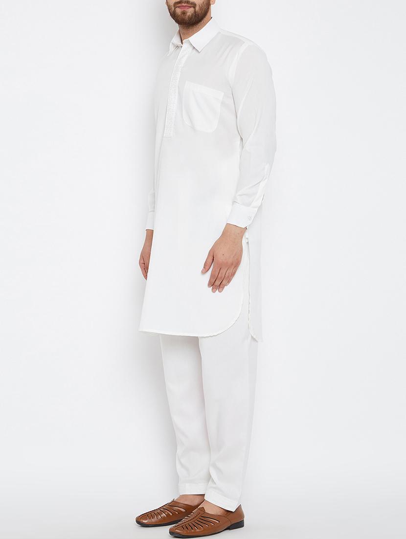 white cotton pathani set - 15416065 - Zoom Image - 2
