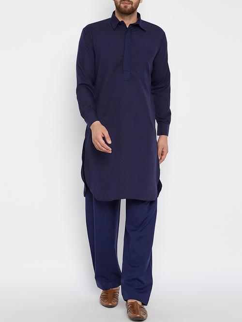 navy blue cotton pathani set - 15416066 - Standard Image - 1