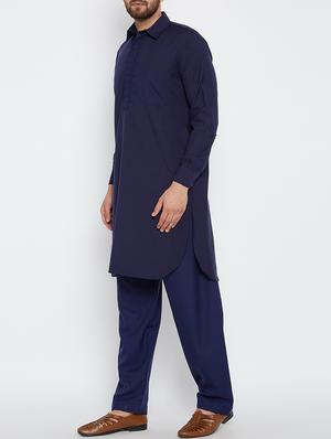 navy blue cotton pathani set - 15416066 - Standard Image - 2