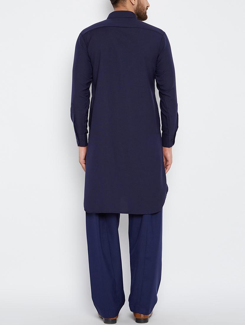 navy blue cotton pathani set - 15416066 - Zoom Image - 3