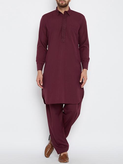 maroon cotton pathani set - 15416067 - Standard Image - 1