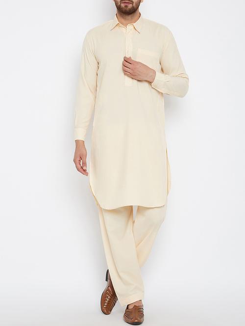 beige cotton pathani set - 15416068 - Standard Image - 1