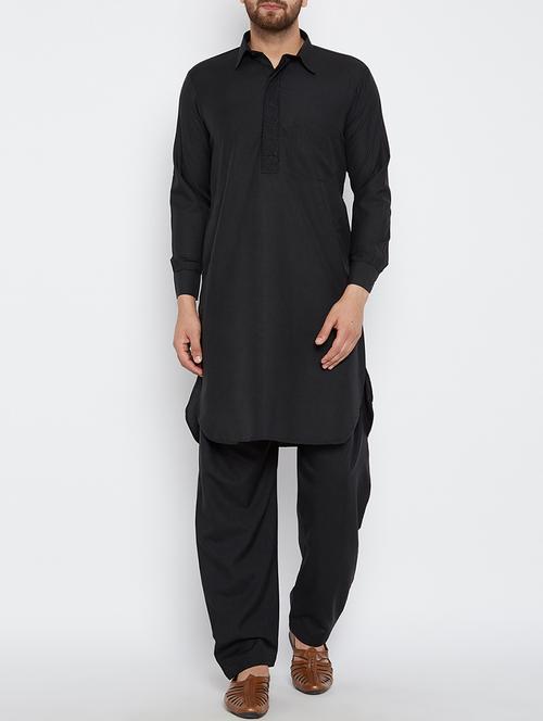 black cotton pathani set - 15416069 - Standard Image - 1