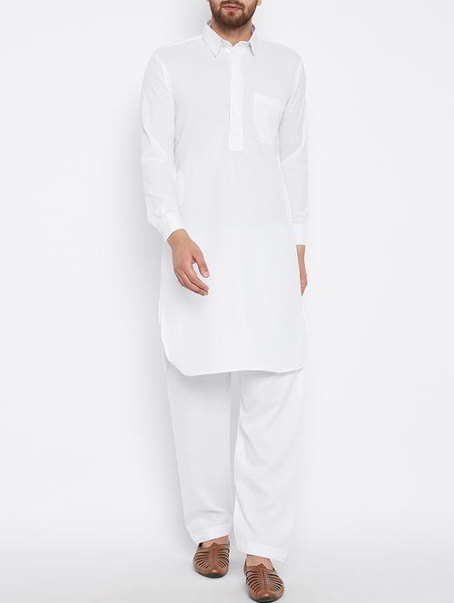 white cotton pathani set - 15416070 - Standard Image - 1