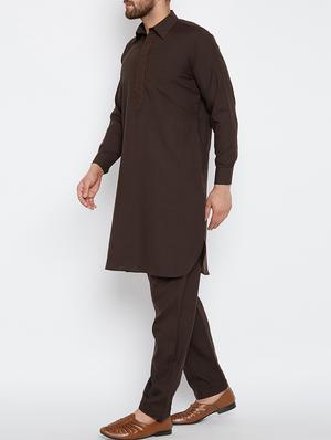 chocolate brown cotton pathani set - 15416072 - Standard Image - 2