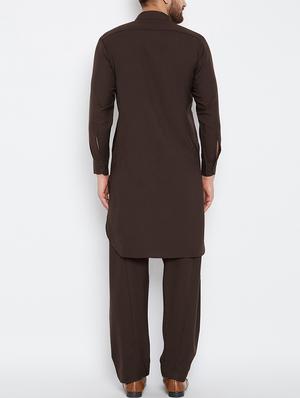 chocolate brown cotton pathani set - 15416072 - Standard Image - 3