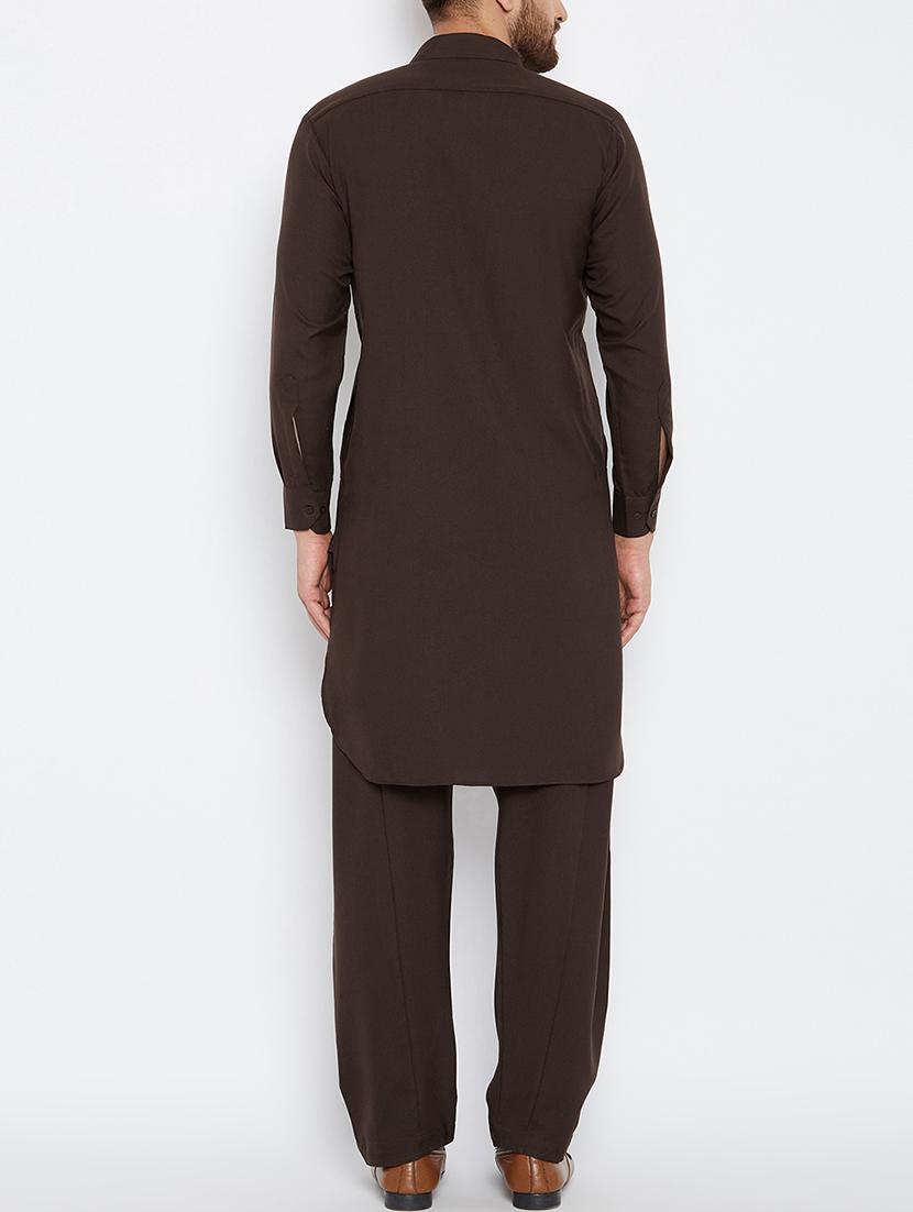 chocolate brown cotton pathani set - 15416072 - Zoom Image - 3