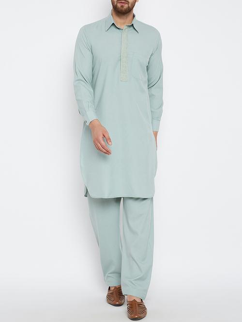 green cotton pathani set - 15416073 - Standard Image - 1
