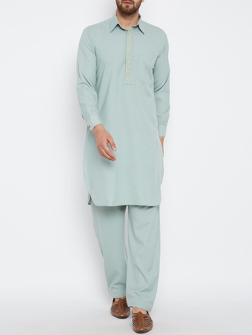green cotton pathani set - 15416073 - Zoom Image - 1