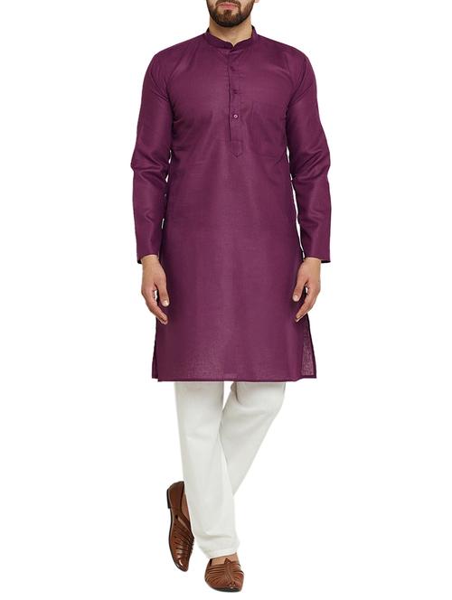 purple cotton kurta pyjama set - 15416086 - Standard Image - 1