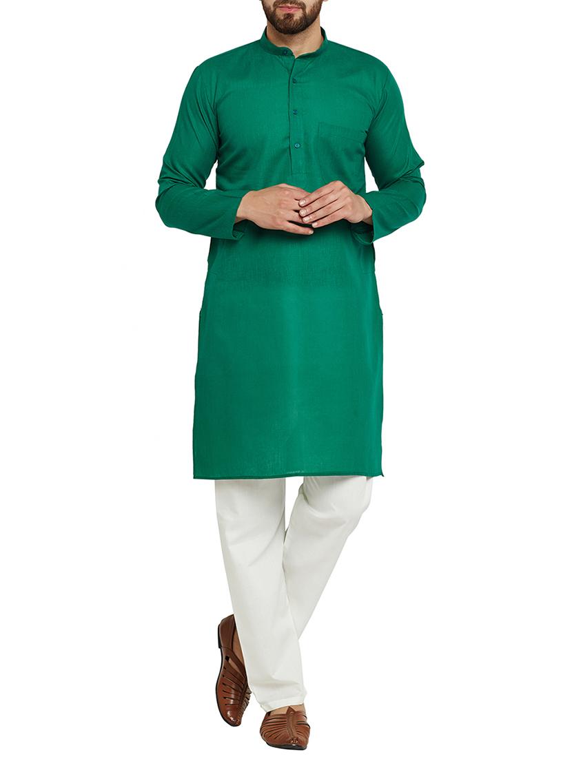 dark green cotton kurta pyjama - 15416087 - Zoom Image - 1