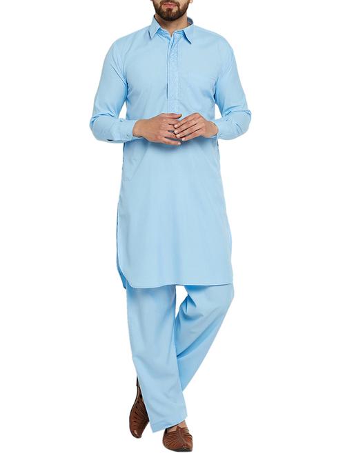 blue cotton pathani set - 15416089 - Standard Image - 1
