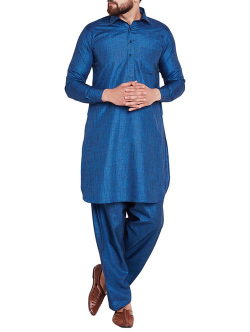 blue cotton pathani set - 15416091 - Very Small Image - 1