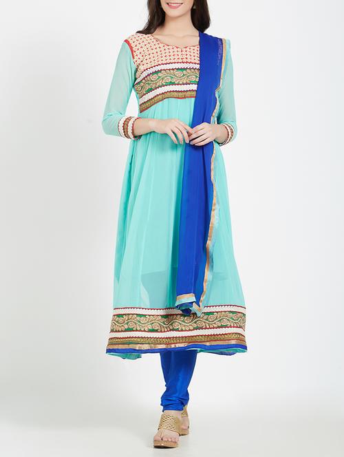 embroidered unstitched a- line suit - 15416159 - Very Small Image - 1