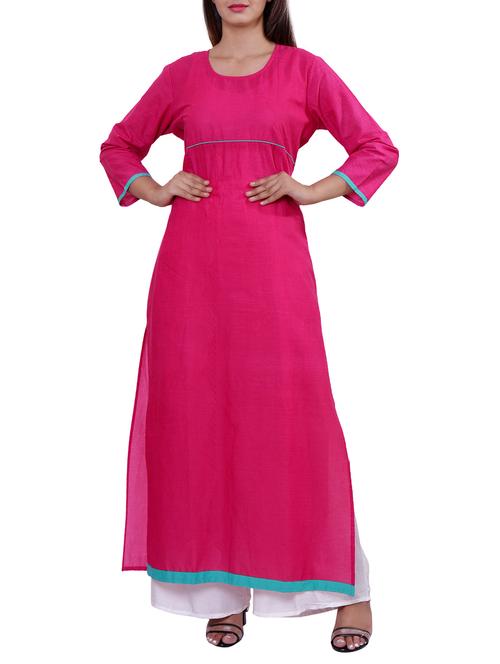 pink straight piping kurta - 15416318 - Very Small Image - 1