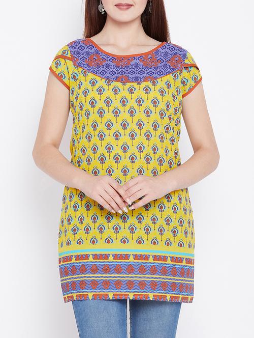 yellow cotton straight kurti - 15416423 - Standard Image - 1
