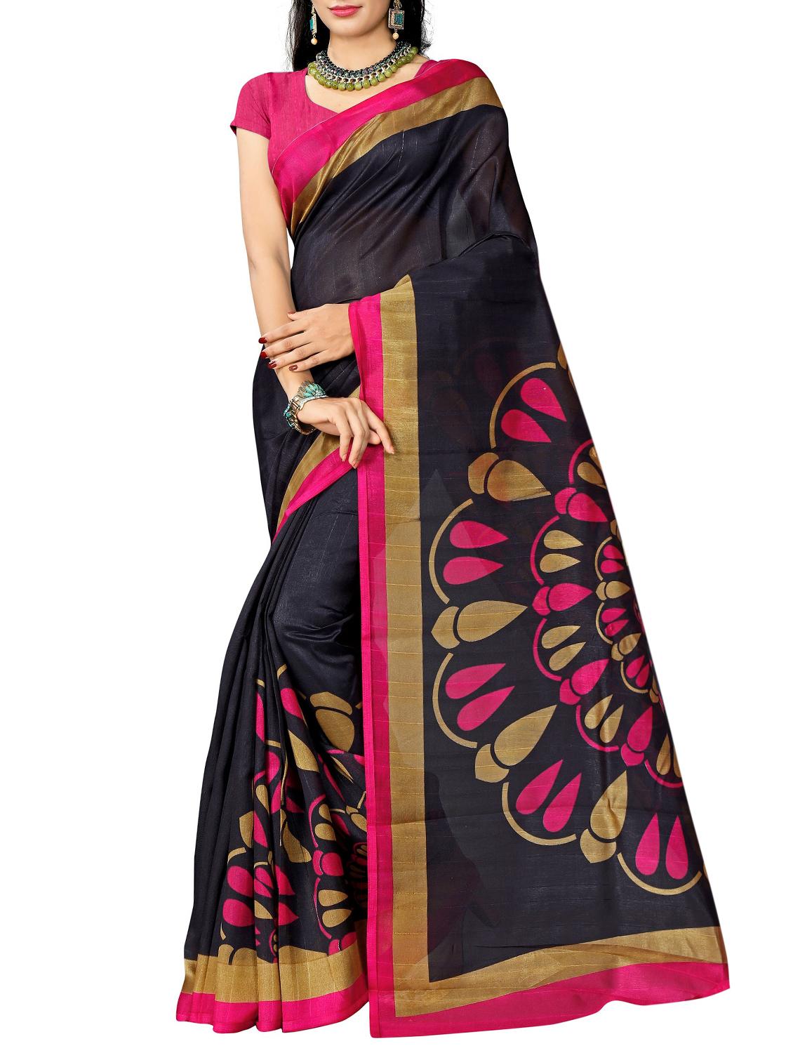 Contrast bordered bhagalpuri saree with blouse - 15416455 - Zoom Image - 1