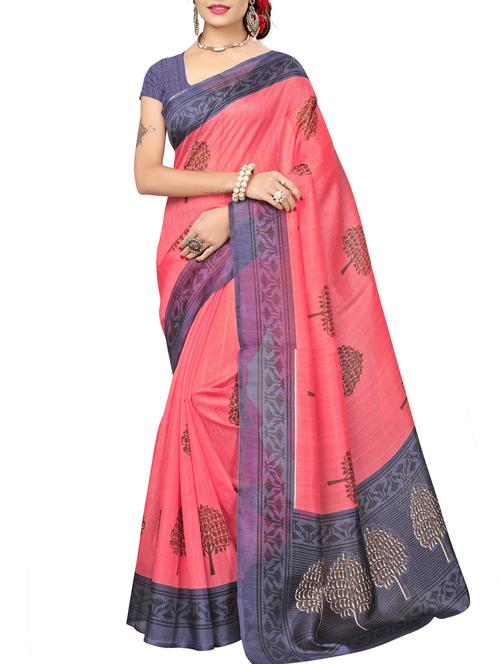 contrast bordered bhagalpuri saree with blouse - 15416459 - Very Small Image - 1