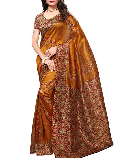 Contrast bordered bhagalpuri saree with blouse - 15416465 - Standard Image - 1