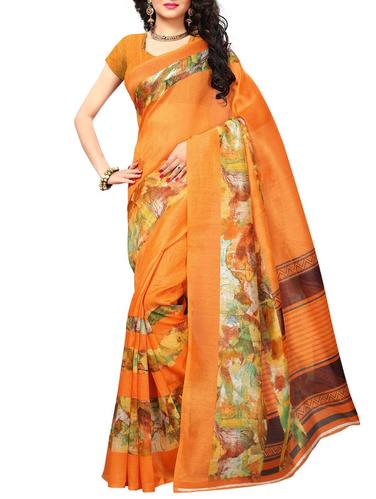 Contrast bordered bhagalpuri saree with blouse - 15416466 - Very Small Image - 1