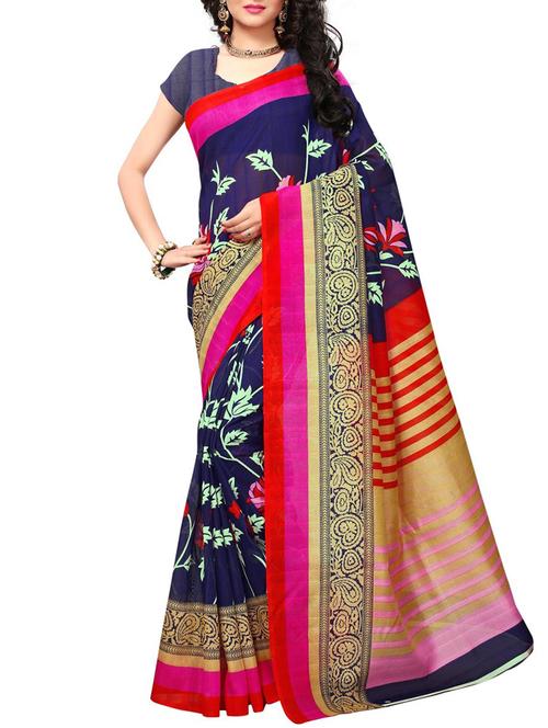 Contrast bordered bhagalpuri saree with blouse - 15416467 - Standard Image - 1