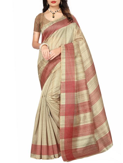 Contrast bordered bhagalpuri saree with blouse - 15416470 - Very Small Image - 1