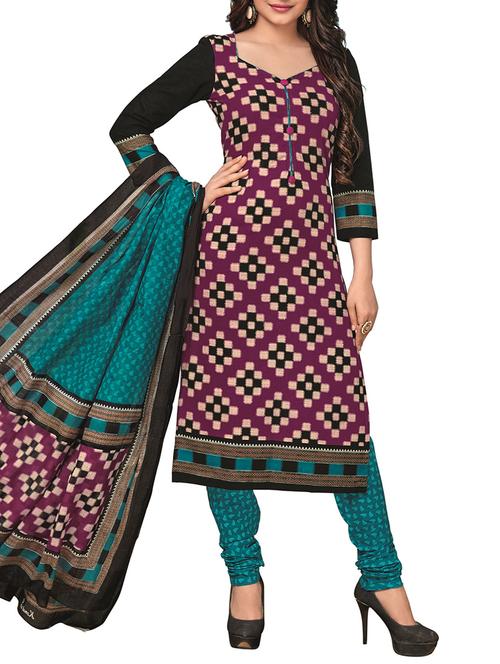 Printed unstitched churidaar suit - 15416514 - Standard Image - 1