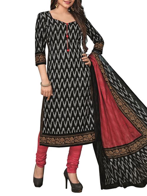 Printed unstitched churidaar suit - 15416524 - Standard Image - 1