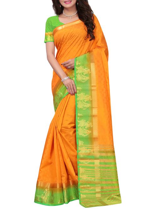 Zari bordered tussar silk saree with blouse - 15416565 - Very Small Image - 1