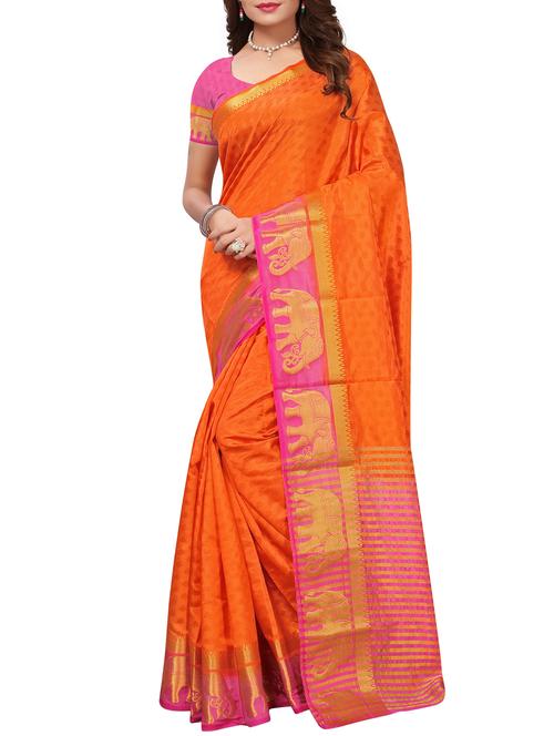 Zari bordered tussar silk saree with blouse - 15416567 - Very Small Image - 1