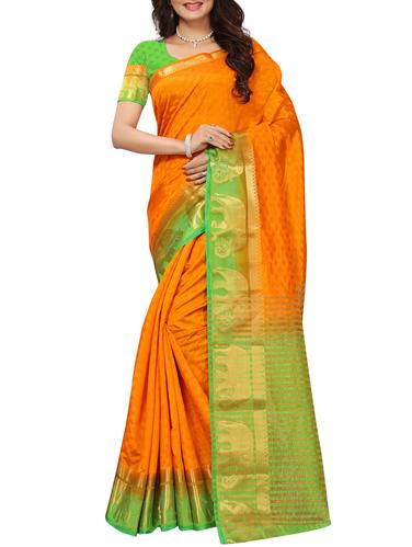 Zari bordered tussar silk saree with blouse - 15416568 - Very Small Image - 1