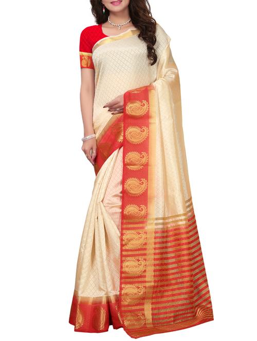 Zari bordered tussar silk saree with blouse - 15416573 - Very Small Image - 1