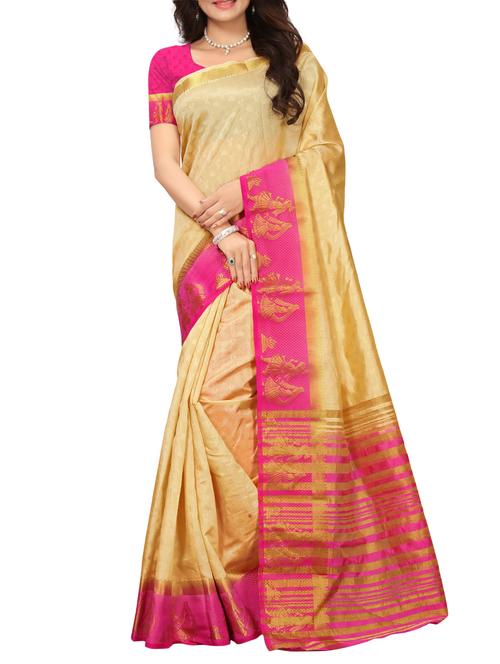 Zari bordered tussar silk saree with blouse - 15416579 - Very Small Image - 1