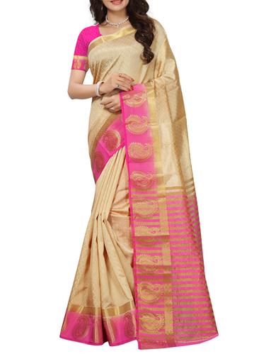 Zari bordered tussar silk saree with blouse - 15416581 - Very Small Image - 1