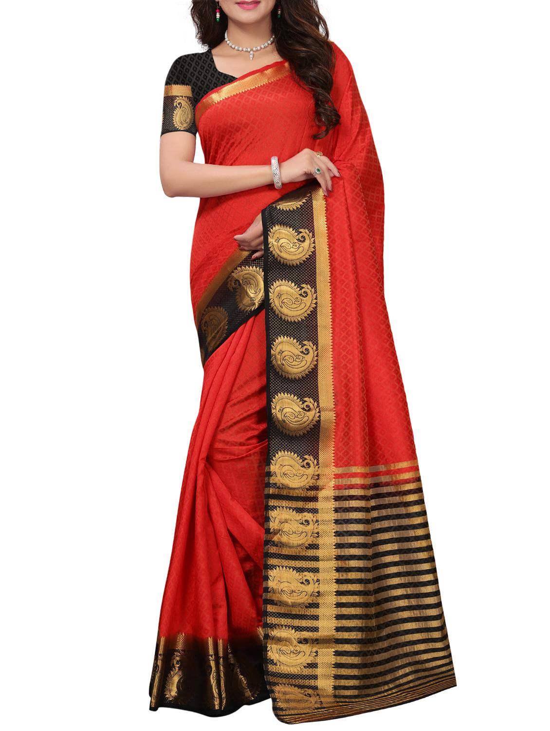 Zari bordered tussar silk saree with blouse - 15416582 - Zoom Image - 1